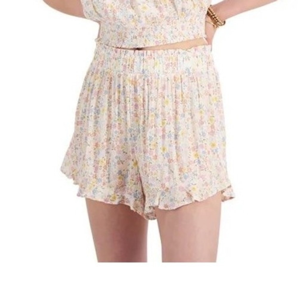 Hippie Rose Smocked Waist Floral Rayon Shorts Women's Large L Boho Lounge Summer